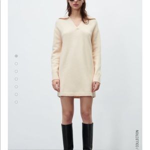 Zara Polo Collar Knit Dress Cream